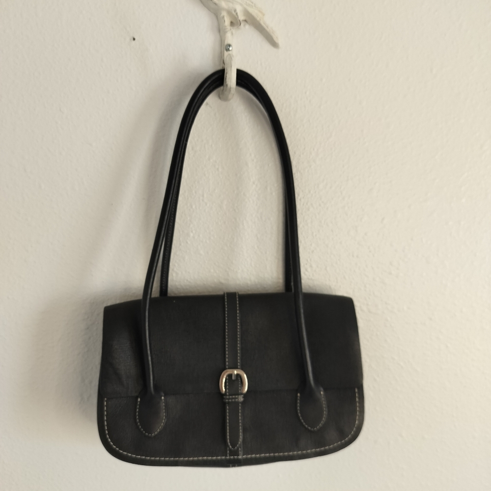 Ann Taylor Leather faux croc buckle bag Black Y2K vintage classic